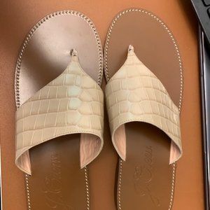 J. Crew Wide-strap thong sandals in croc-embossed leather